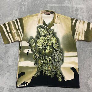 Vintage Veezo Button Up Warthog All over Graphic Print Shirt Size Large 90's Y2K